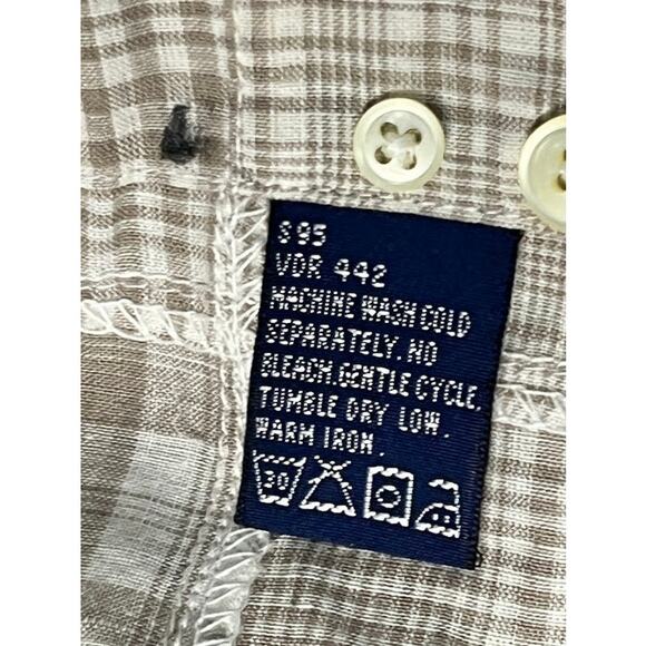 NWT VTG Y2K Nautica Shirt Mens Tan and White Madras Button Down Full Fit Size L - Picture 4 of 5